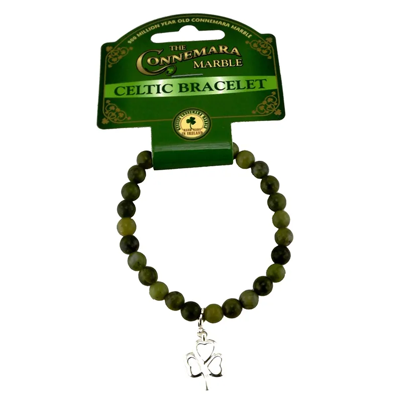 J52217SHAMROCK Genuine Connemara Marble Celtic Bracelets Shamrock Gaelsong