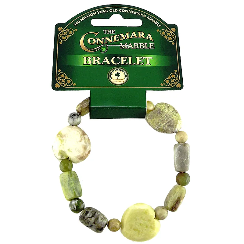 J52220HEART Nugget Style Connemara Marble Stretch Bracelet Studio Gaelsong