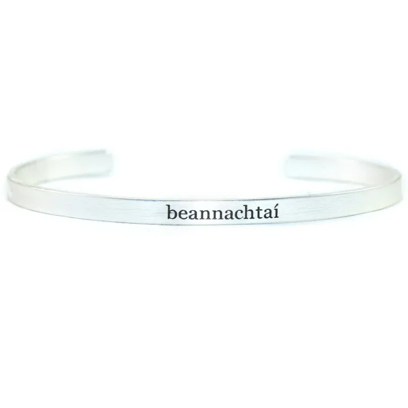 Silver-Tone Engraved Irish Word Bangle - Blessings