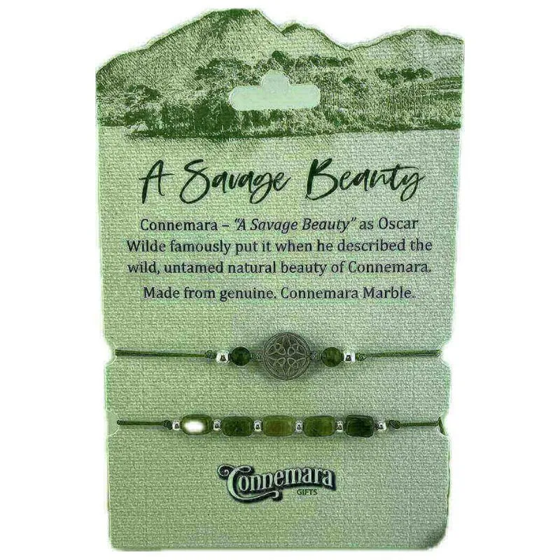 J52227  Irish Connemara Marble Bracelets with Charms Set of 2 Celtic Knot Gaelsong