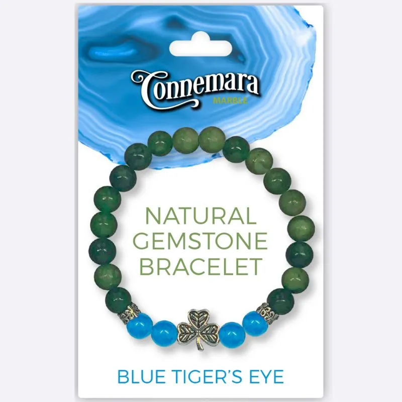 J52228 Connemara Marble Stretch Bracelet with Crystals & Charms Blue Gaelsong