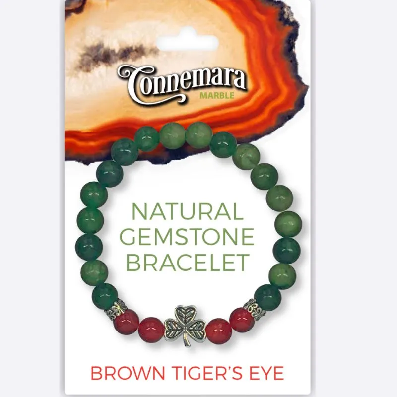 J52228 Connemara Marble Stretch Bracelet with Crystals & Charms Brown Gaelsong