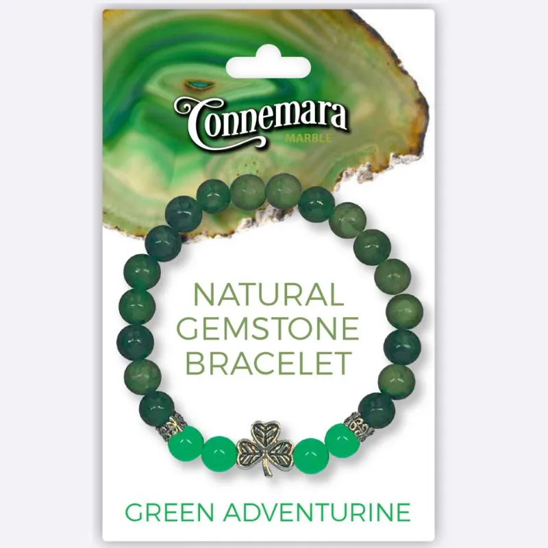J52228 Connemara Marble Stretch Bracelet with Crystals & Charms Green Gaelsong