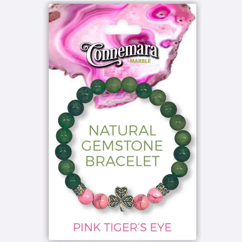 J52228 Connemara Marble Stretch Bracelet with Crystals & Charms Pink Tigers Gaelsong