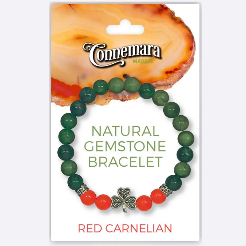 J52228 Connemara Marble Stretch Bracelet with Crystals & Charms Red Gaelsong