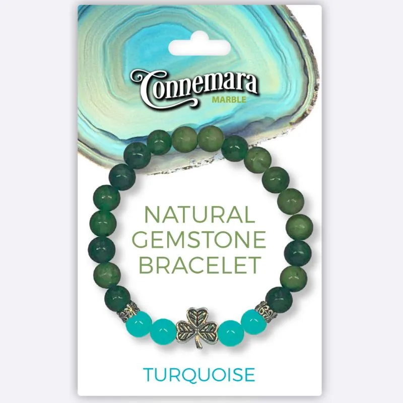 J52228 Connemara Marble Stretch Bracelet with Crystals & Charms Turquoise Gaelsong