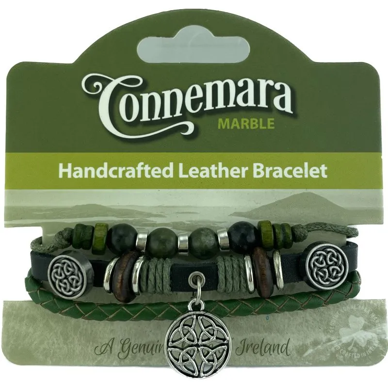 J52231 Handmade Connemara & Leather Bracelet with Celtic Charms Round  Gaelsong