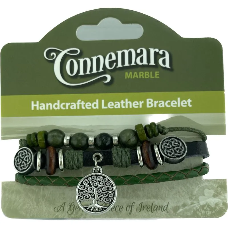 J52231 Handmade Connemara & Leather Bracelet with Celtic Charms Tree of Life Gaelsong