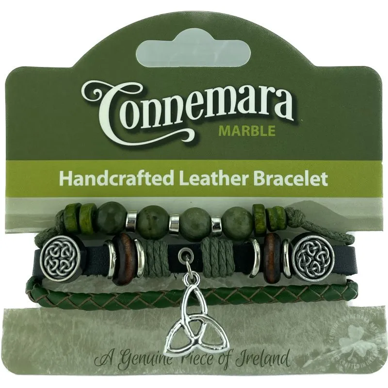 J52231 Handmade Connemara & Leather Bracelet with Celtic Charms Knot Gaelsong