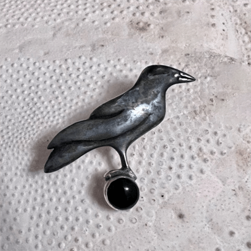 Oxidized Onyx Raven Pin