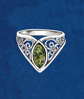 Green Amber Filigree Ring