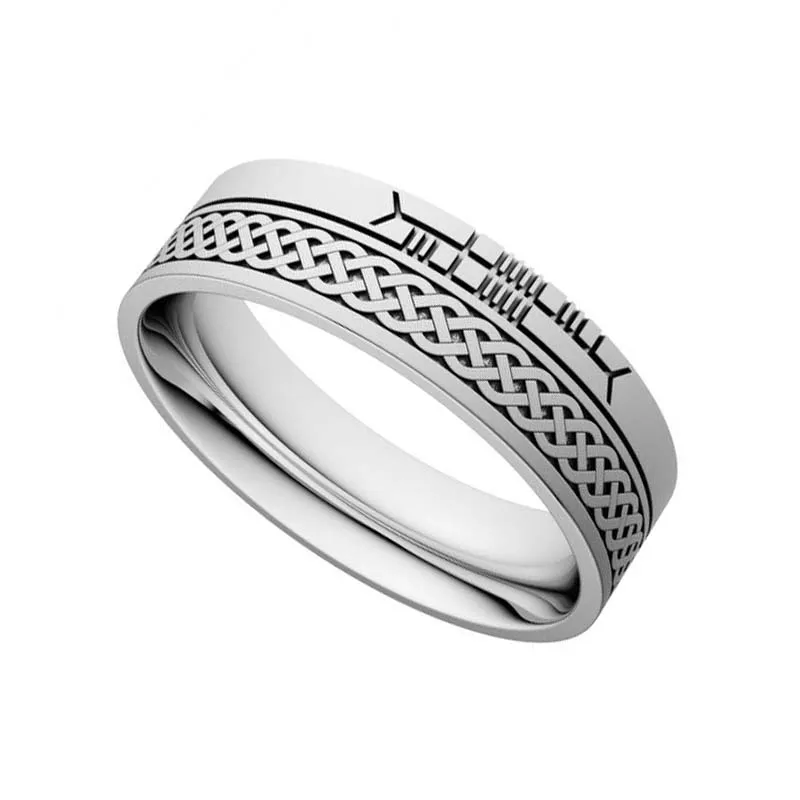 J71013 COMFORT WHITE Handmade 10K Gold Ogham Band Wedding Rings Gaelsong