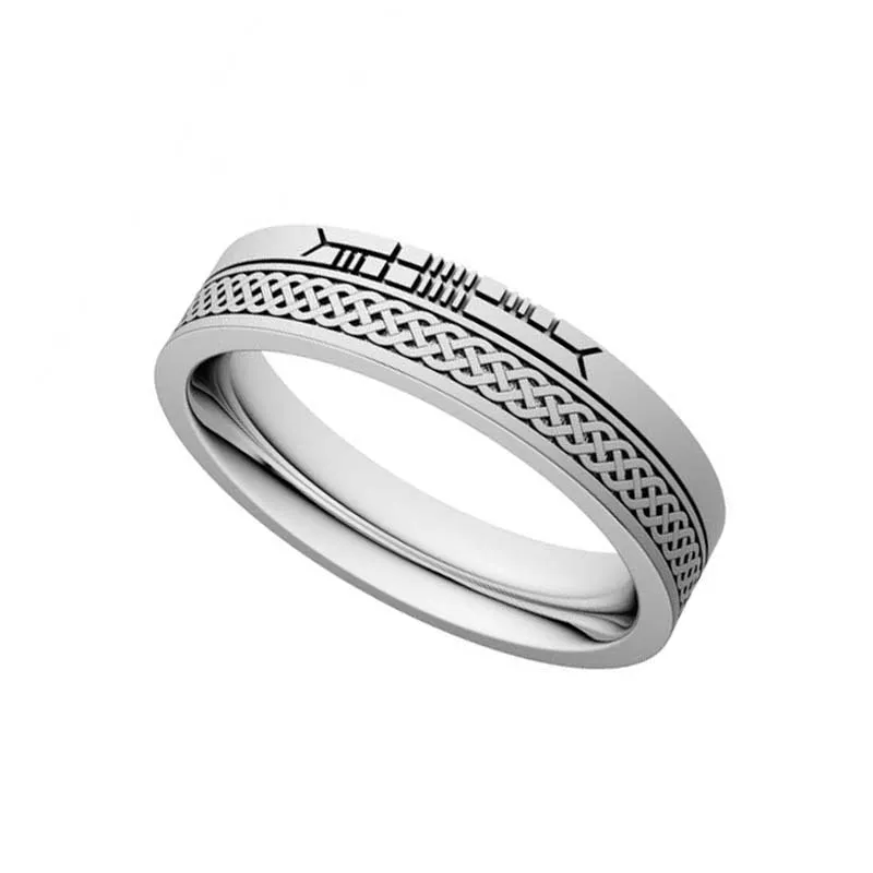 J71013 NARROW WHITE Handmade 10K Gold Ogham Band Wedding Rings Gaelsong