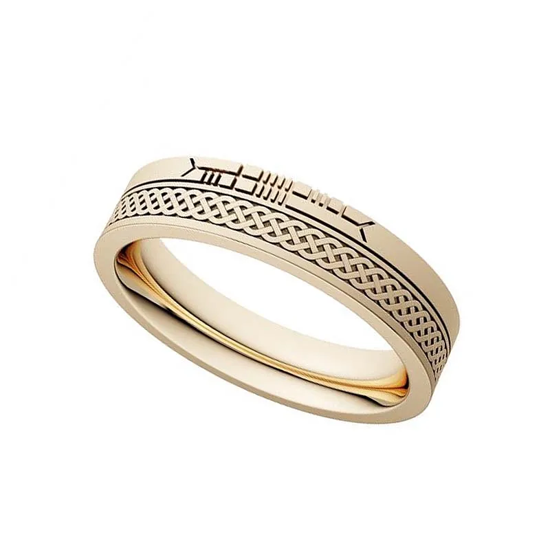 J71013 NARROW YELLOW Handmade 10K Gold Ogham Band Wedding Rings Gaelsong