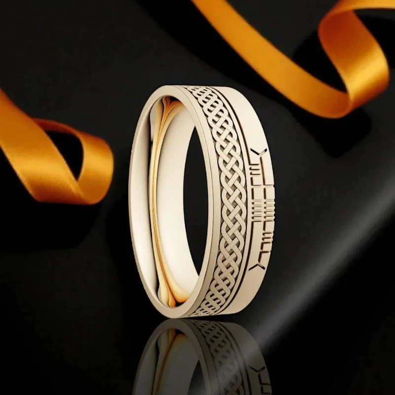 J71013 COMFORT YELLOW Handmade 10K Gold Ogham Band Wedding Rings Gaelsong