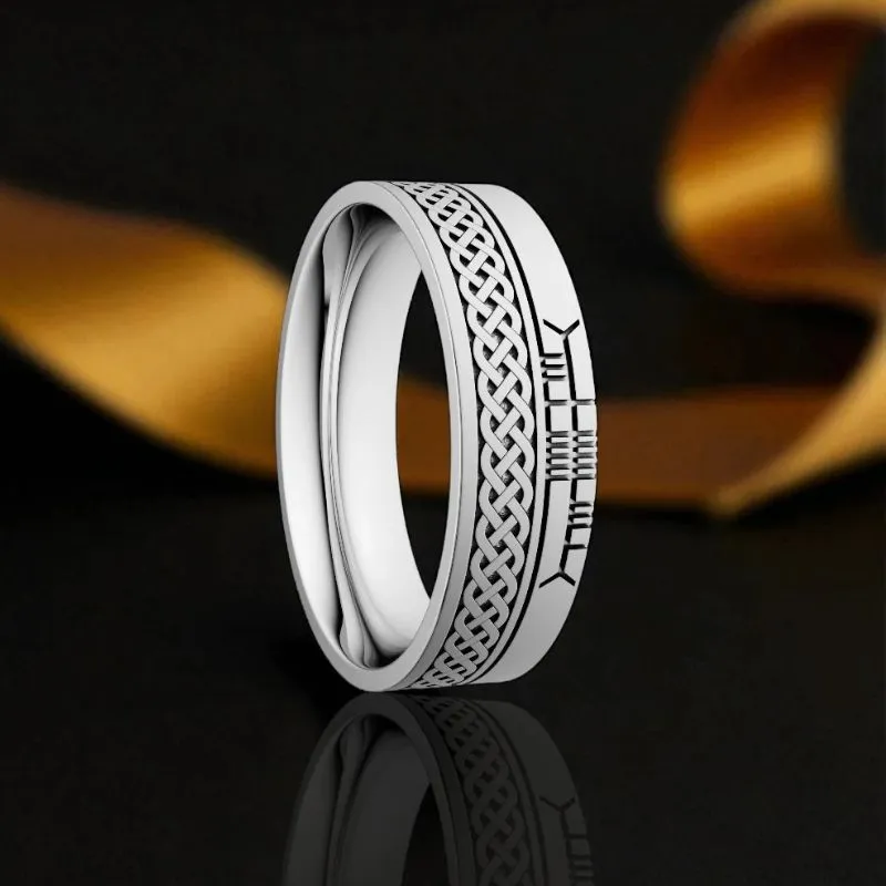 J71013 NARROW WHITE Handmade 10K Gold Ogham Band Wedding Rings Gaelsong