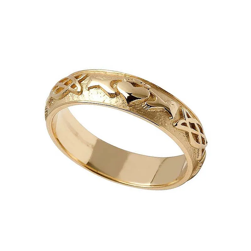 J71023 MEN Handmade 10K Yellow Gold Claddagh Wedding Band Gaelsong