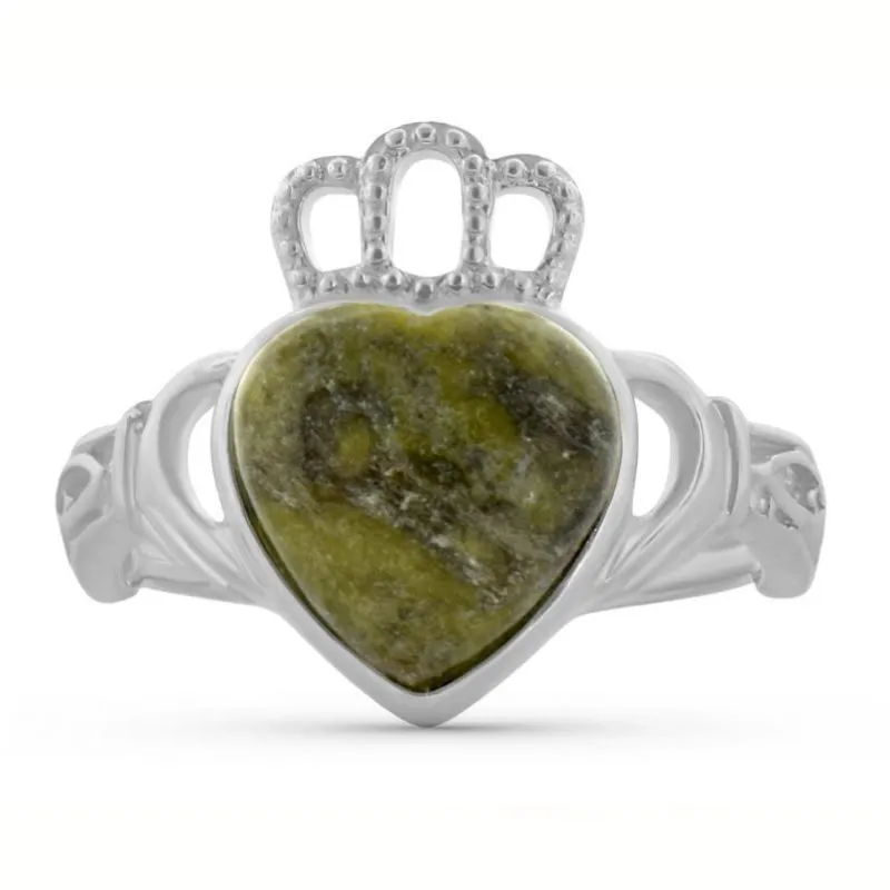 Sterling Silver Connemara Marble Claddagh Ring 