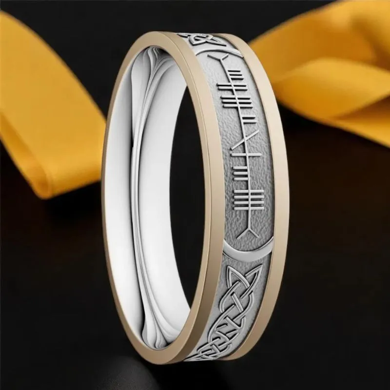 J74016 Two Tone 10K Gold Celtic Ogham Wedding Band Gaelsong
