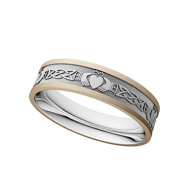 J74019 SMALL Handcrafted Two Tone 10k Gold Claddagh Band Gaelsong