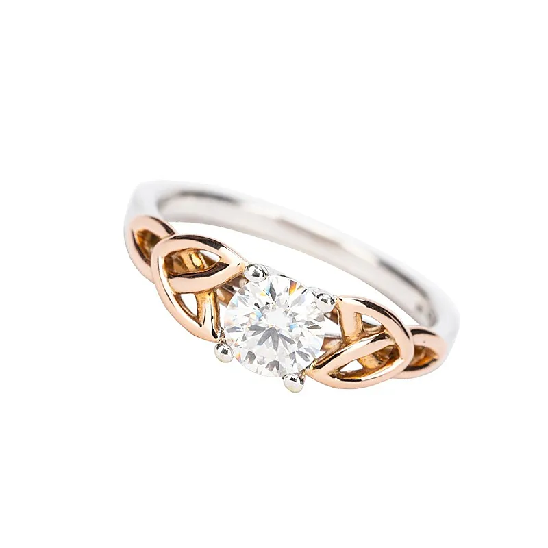 Two Tone 10K Gold Trinity Knot Engagement Ring