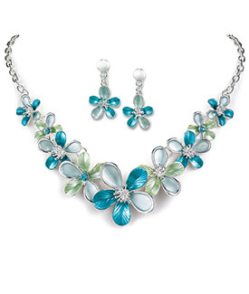 Blue Blossoms Necklace and Earrings Set