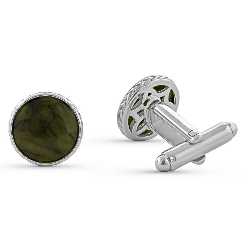 J95019 Polished Genuine Connemara Marble Round Cufflinks Gaelsong