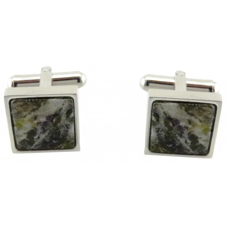 J95019 Polished Genuine Connemara Marble Square Cufflinks Gaelsong