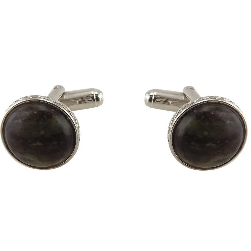 J95019 Polished Genuine Connemara Marble Round Cufflinks Gaelsong