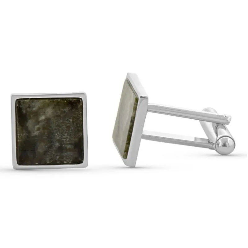 J95019 Polished Genuine Connemara Marble Square Cufflinks Gaelsong