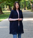 Fringed Shawl with Pockets Made of Merino Wool Navy Blue Gaelsong