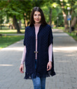 Fringed Shawl with Pockets Made of Merino Wool Navy Blue Gaelsong