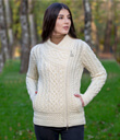 Cable Knit Side Zip Cardigan Made of Merino Wool Natural White Gaelsong