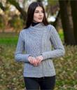 Cable Knit Side Zip Cardigan Made of Merino Wool Gray Gaelsong
