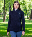 Cable Knit Side Zip Cardigan Made of Merino Wool Navy Blue Gaelsong