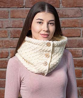 Honeycomb Aran Buttoned Snood Scarf