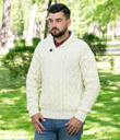 Shawl Collar Sweater for Men Made of Merino Wool Natural White Gaelsong