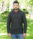 Shawl Collar Sweater for Men Made of Merino Wool Charcoal Gaelsong