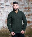 Shawl Collar Sweater for Men Made of Merino Wool Army Green Gaelsong