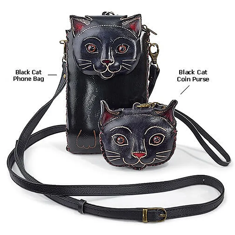 Leather cat purse sale