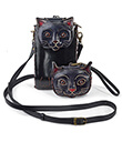 Black Cat Phone Bag and Black Cat Coin Purse Handmade Leather Gaelsong