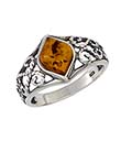 Filigree Amber Ring of Sterling Silver Gaelsong