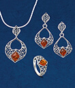 Filigree Amber Jewelry of Sterling Silver Gaelsong