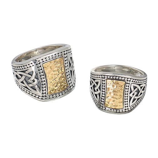Hammered Gold Inset Rings with Celtic Knotwork