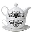 Purr-fect Brew Tea-For-One Set on White Background Gaelsong