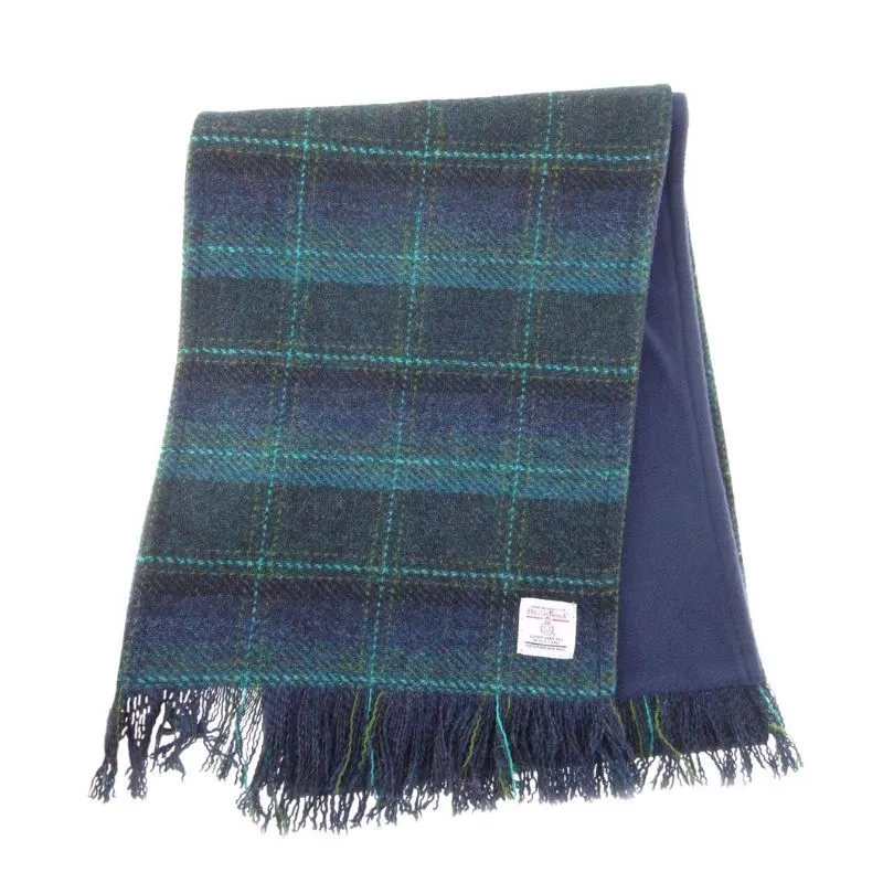 B30236 Handmade Harris Tweed Tartan Scarf Blue Grey Gaelsong