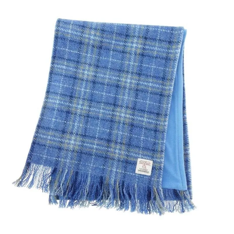 B30236 Handmade Harris Tweed Tartan Scarf Light Blue Gaelsong