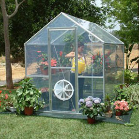 Greenhouse with poly film plastic covering.