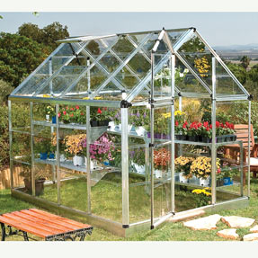 Greenhouse with single wall polycarbonate covering.