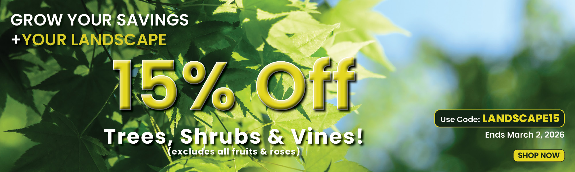 15% Off Trees, Shrubs & Vines(excludes Fruit and Roses